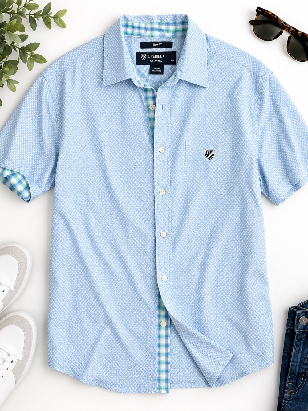 Cremieux Collection Men’s Slim Fit Blue Print Short Sleeve Shirt Size L